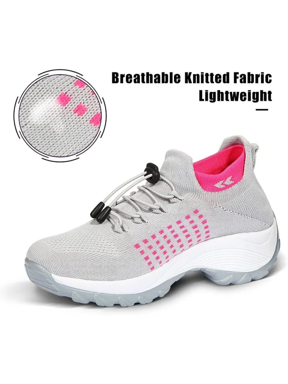 Women's Gray Pink Orthopedic Breathable Slip on Trainers Bottom Sneaker Shoes